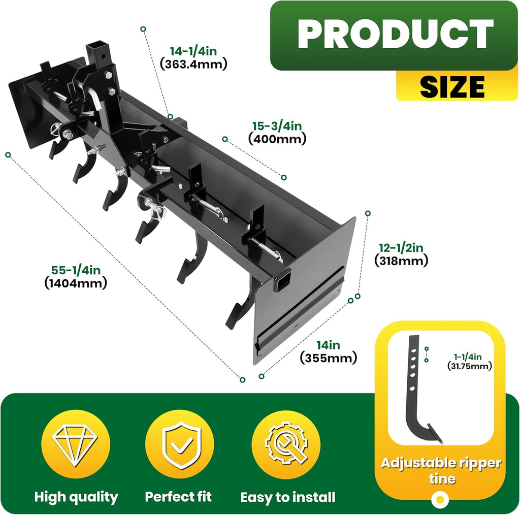 55" 3-Point Box Scraper Compatible with CAT-0 Garden Lawn Mower Tractor w/Adjustable Blade for Gravel Snow