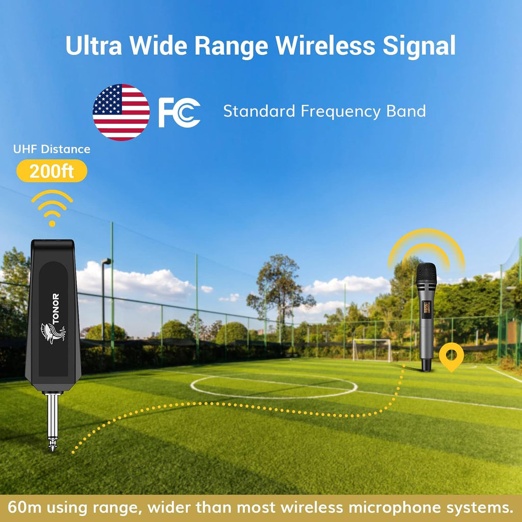 Wireless Microphone, UHF Karaoke Microphone System, Microfonos Inalambricos with Rechargeable Receiver, Cordless