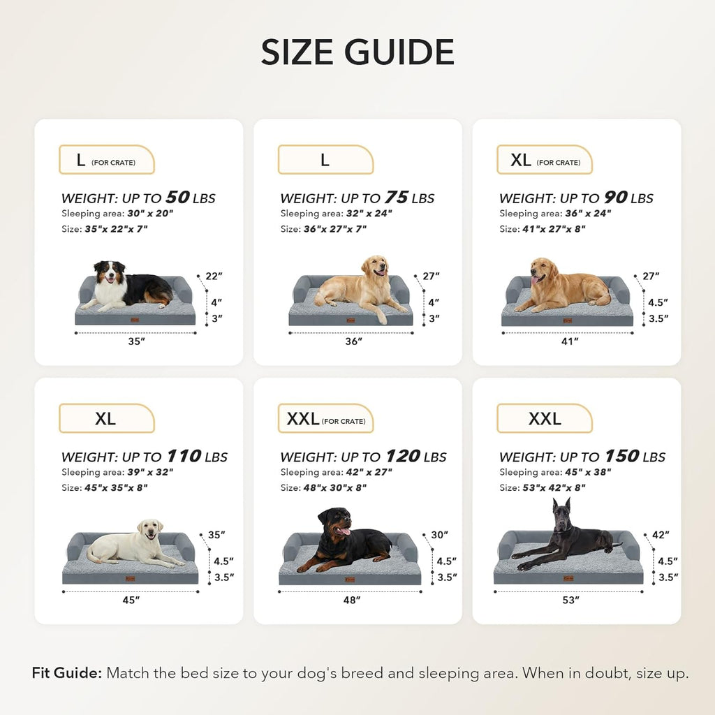 Orthopedic Dog Beds for Extra Large Dogs, Waterproof Egg Crate Foam XL Dog Bed with Sides 45x35Inch, Big Dogs Couch