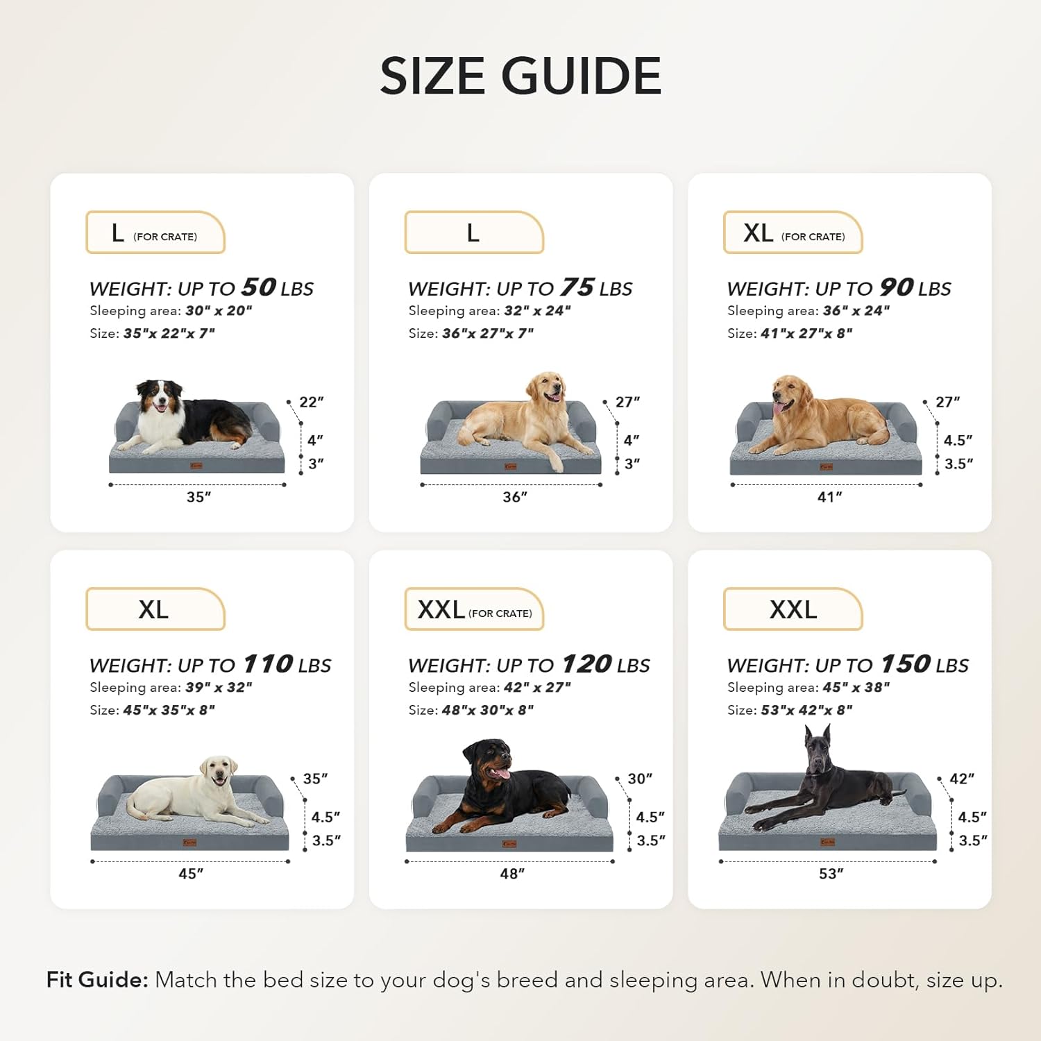 Orthopedic Dog Beds for Extra Large Dogs, Waterproof Egg Crate Foam XL Dog Bed with Sides 45x35Inch, Big Dogs Couch