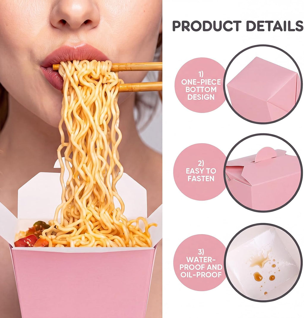100 Pack 8 oz Chinese Take out Boxes Food Box, Pink