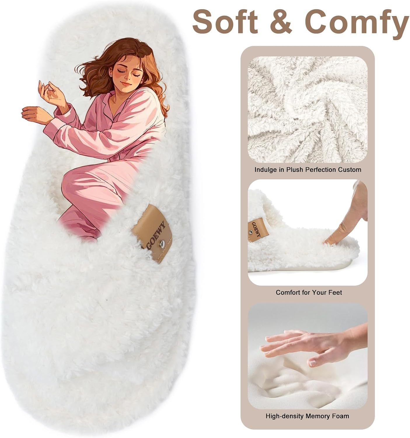 Fuzzy Open Toe Slippers for Women Cozy Memory Foam House Shoes Indoor | Cute Cross Band,Soft Faux Fur,Anti-slip Sole