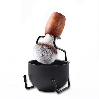 Men's Shaving Brush Set, 3pcs Grooming Set with Brush Steel Bowl and Stand | Complete 3-piece shaving set with a soft
