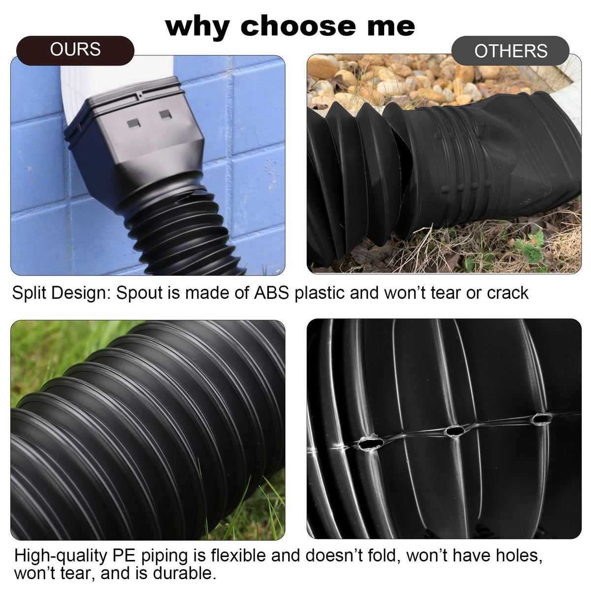Black-2pack Rain Gutter Downspout Extensions Flexible, Drain Downspout Extender,Down Spout Drain Extender, Gutter