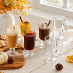 6 Pack Irish Coffee Mugs, 8 oz Glass Clear Coffee Cups Stemmed, Pedestal Crystal Coffee Cup with Handle for