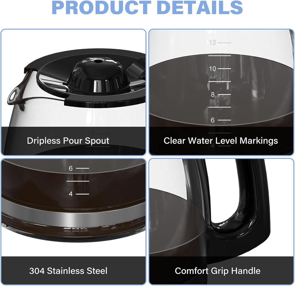 12 Cup Coffee Maker Carafe Replacement Pot Compatible with Hamilton Beach Flexbrew Models: 49902, 49915, 49905C