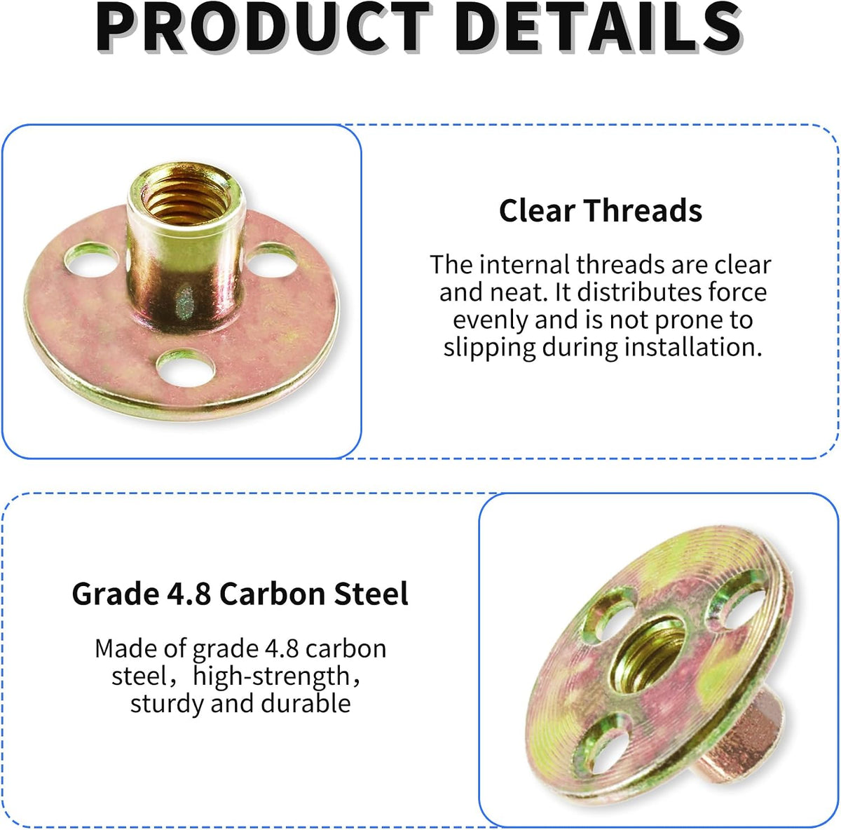 5pcs M12 Round Base T-Nuts, 24mm Height, 40mm Flange