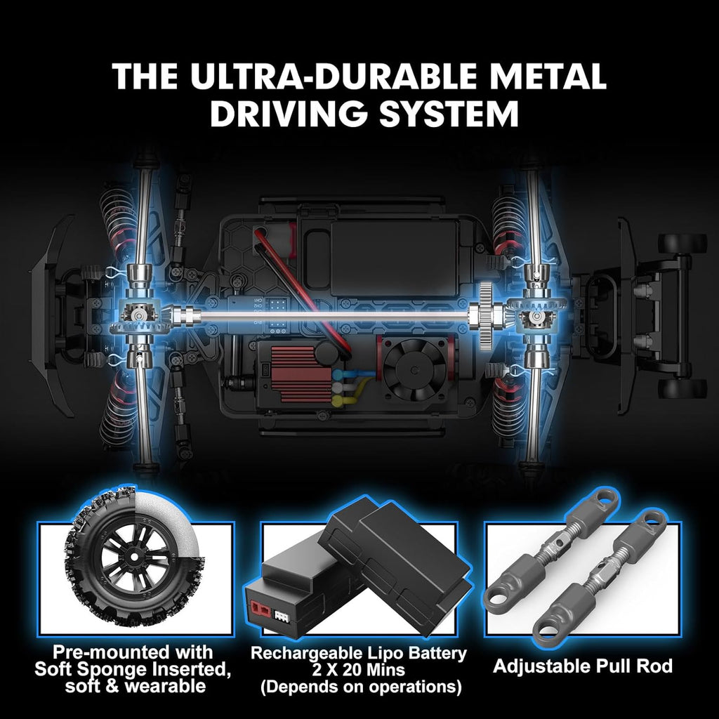 H16BM 1/16 Brushless Fast RC Cars for Adults | Max 42mph, RC Truck, 4X4 Remote Control Car, RTR 2 Lipo Batteries