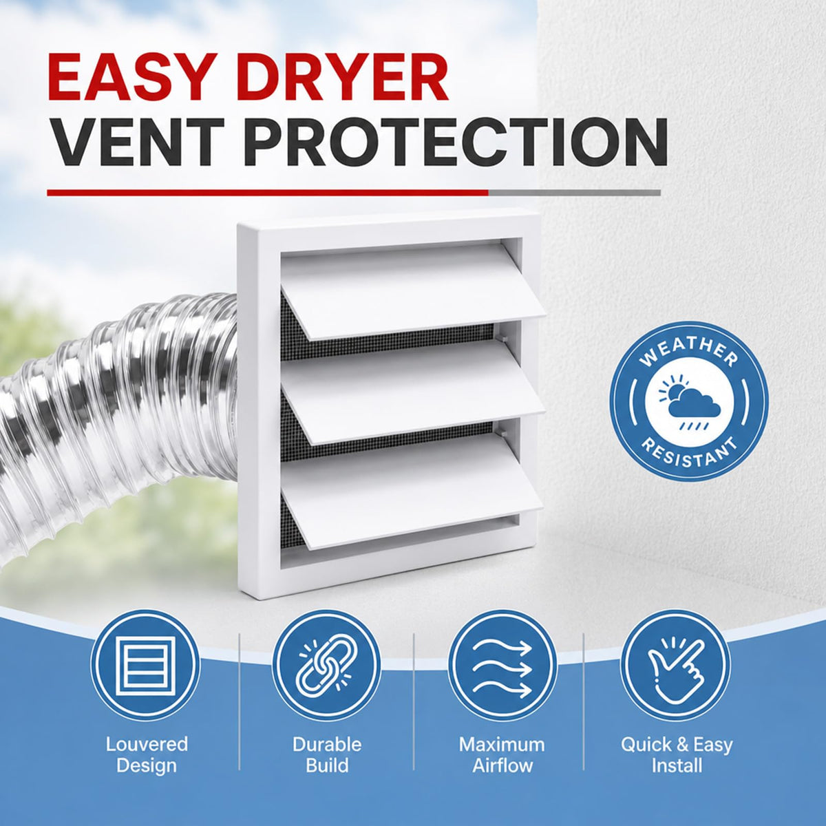 External Gravity Grille Vent for Dryer Vent Cover 100mm (4") rear spigot