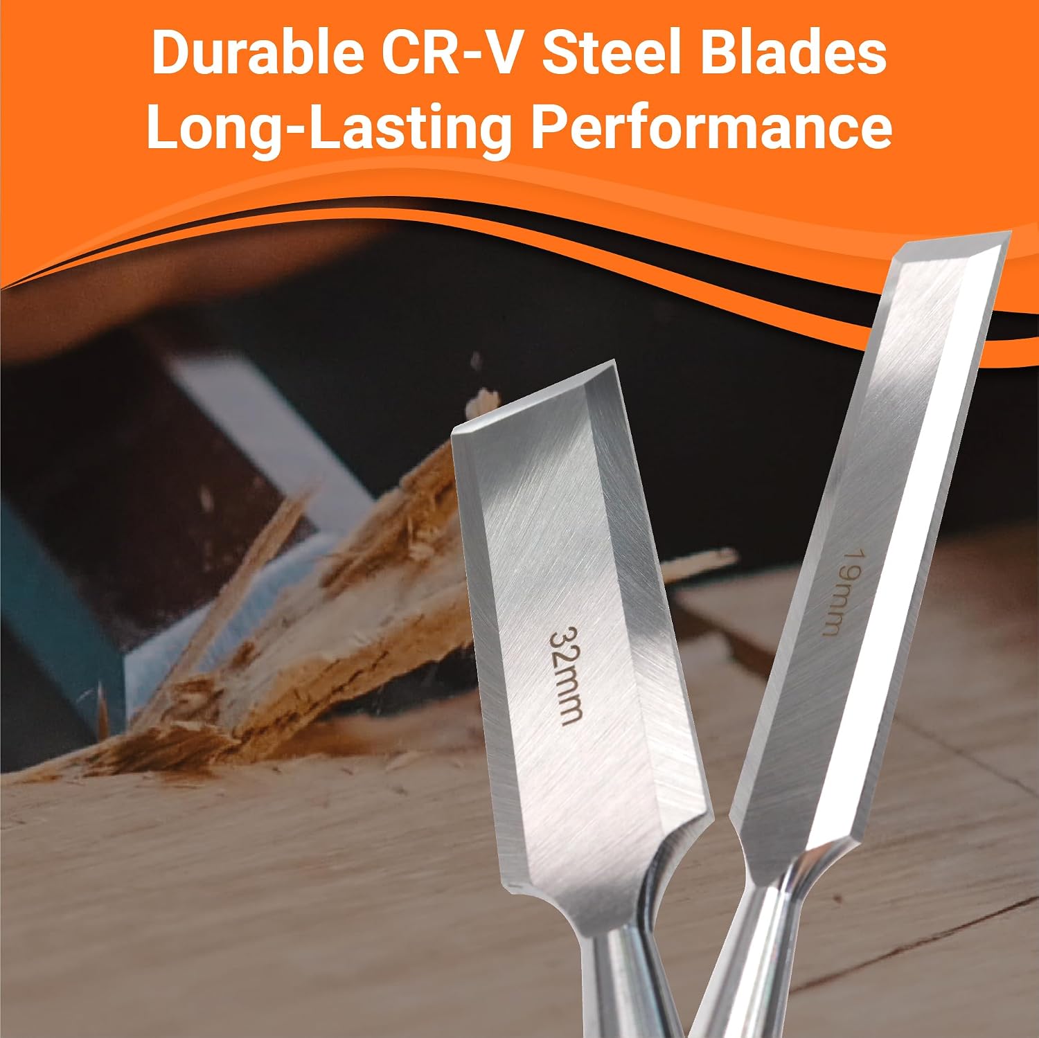 10-Piece Wood Chisel Set for Woodworking - Professional Cr-V Steel Bevel Edge Chisels (1/4" to 1-1/2") with Honing