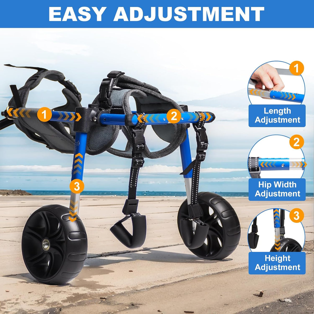 Dog Wheelchair for Back Legs with Upgraded All-Terrain Tires & Durable Bearings,Adjustable Dog Wheelchair for