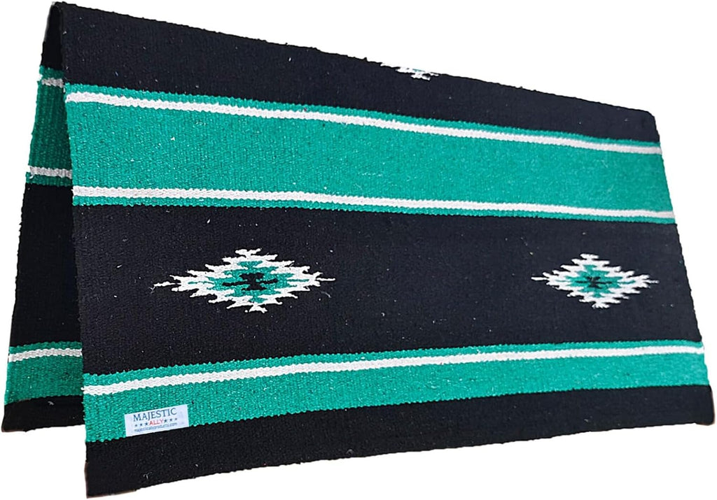 36"x 34" Navajo Design Acrylic Saddle Blanket -2.4 lbs (Turquoise Green and Black)