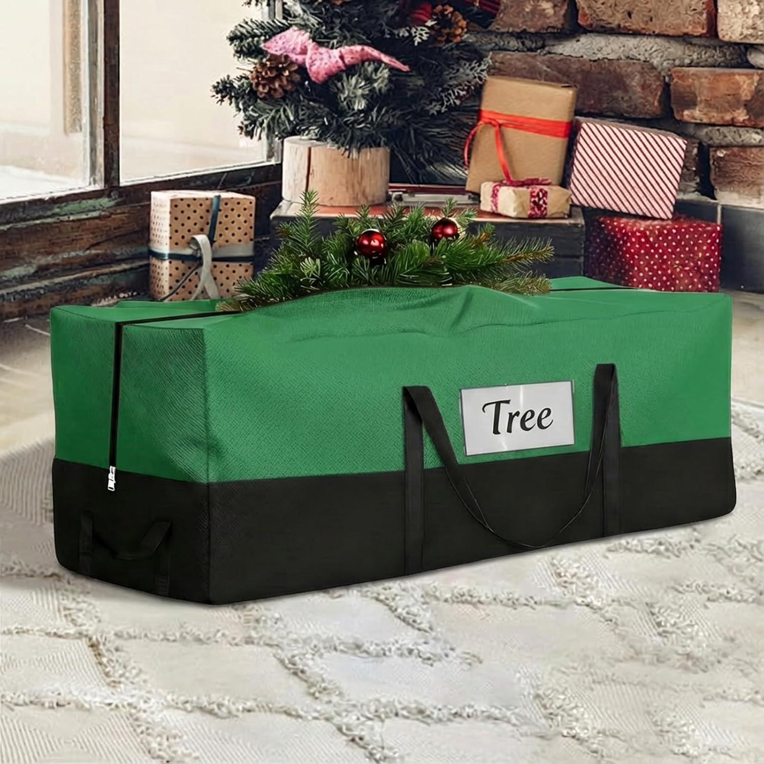 Christmas Tree Storage Bag, Fits 10-12 Ft Artificial Trees, Green | Wide Dual-Zipper Opening, Reinforced Handles