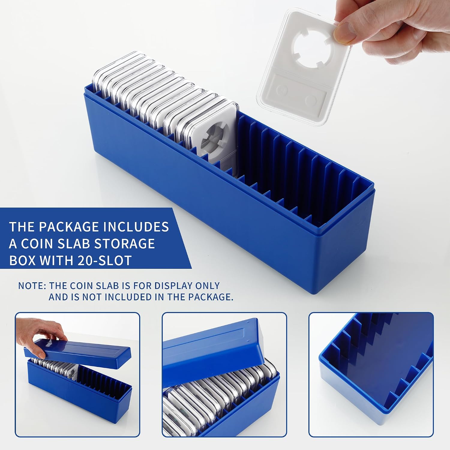 Plastic Coin Slab Storage Box for NGC Graded Coin Cases | 20-slot plastic organizer for PCGS, PMG and Premier coin