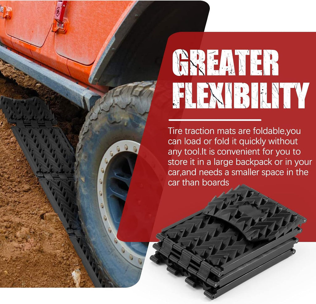 Tire Traction Mats Foldable, Portable Recovery Track Boards for Off Road 4X4 Snow, Ice, Emergency Tire Devices for