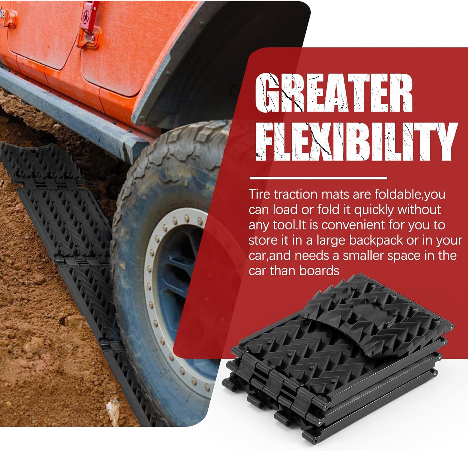 Tire Traction Mats Foldable, Portable Recovery Track Boards for Off Road 4X4 Snow, Ice, Emergency Tire Devices for