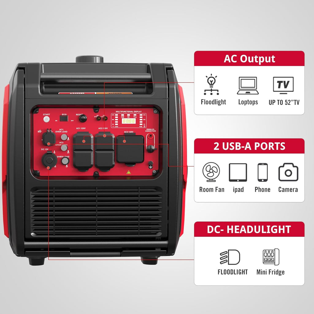 4800W Portable Inverter Generator,Parallel Ready&Electric Start Super Quite Gas Powered,RV Ready with 30A Outlet, EPA