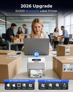 Thermal Label Printer with Touchable Screen, 4x6 Bluetooth Shipping Label Printer with Built-in Label Holder, D420D