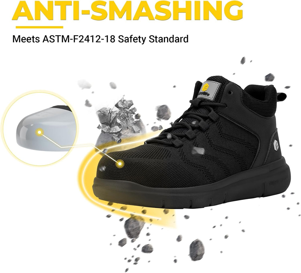 Extra Wide Work Boots for Men Composite Steel Toe Safety Boots High Top Work Shoes for Men