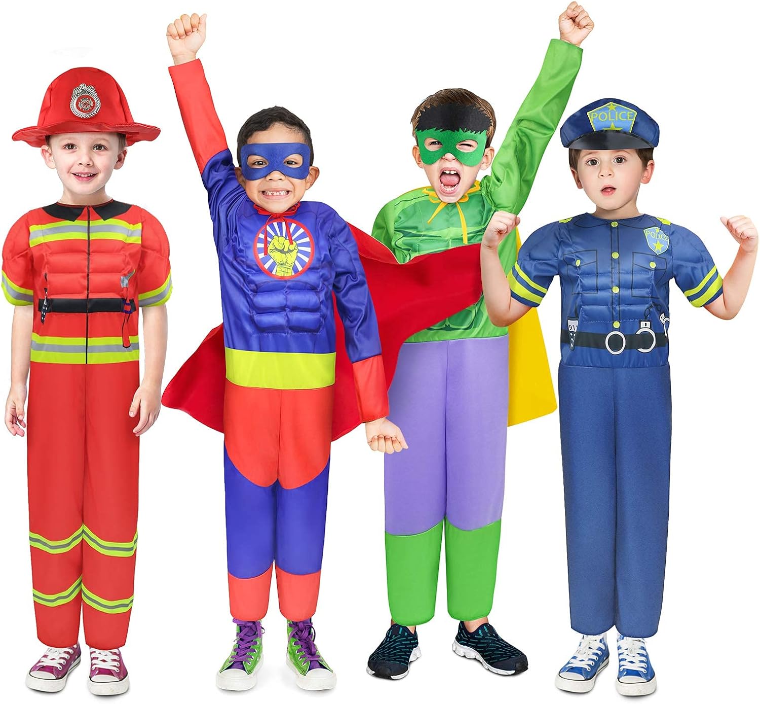 Boys Muscle Chest Dress up Costumes Trunk with Superhero Policeman Costume | Kids Pretend Role Play Costumes Set