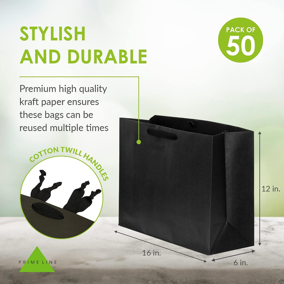 Black Gift Bags with Handles, 16x6x12, 50 Pack