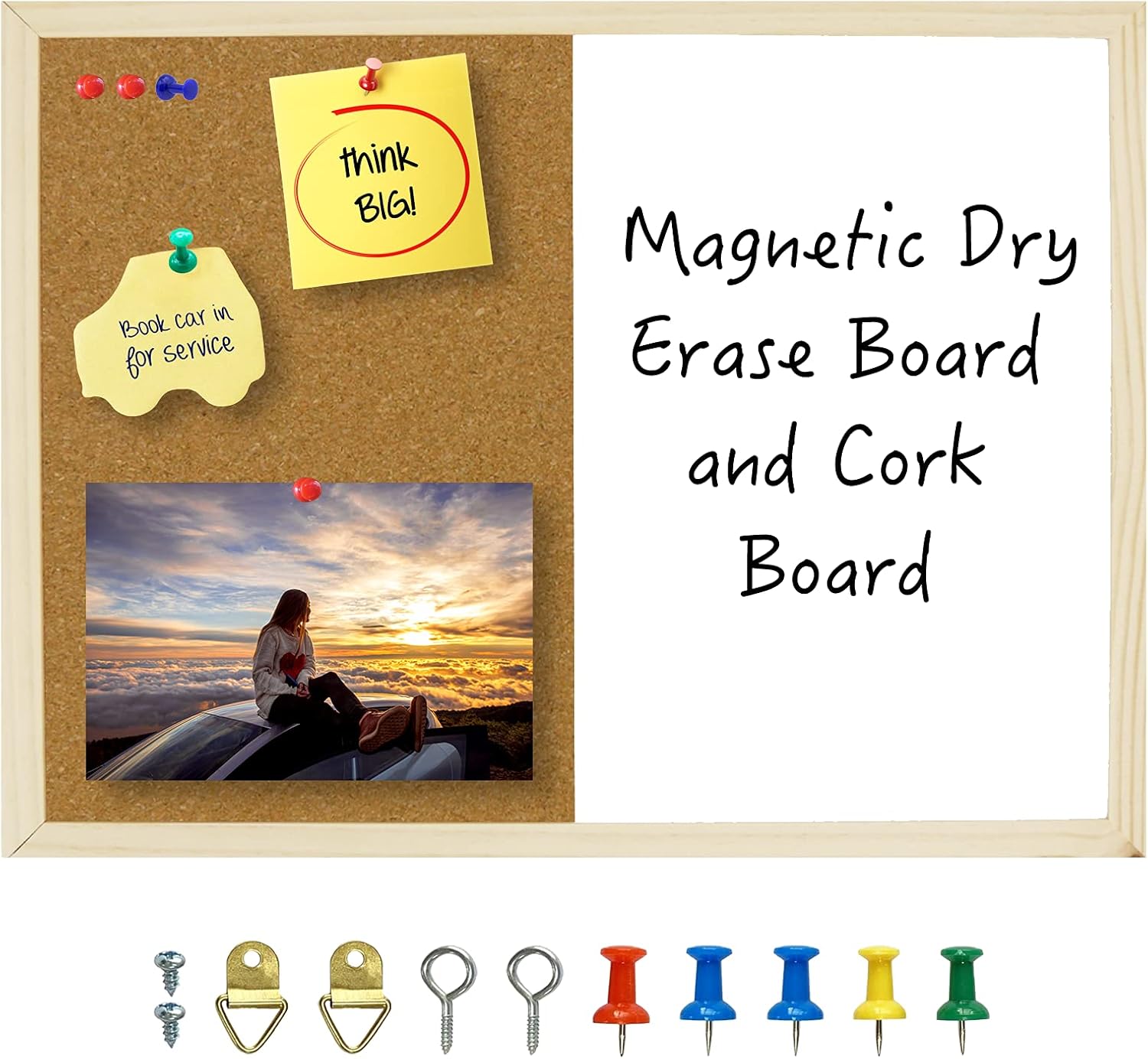 Dry Erase Cork Board 16.5"x12.6", Notice Pin Board, Memo Board, Vision Board, Bulletin Board for Office, Classroom or