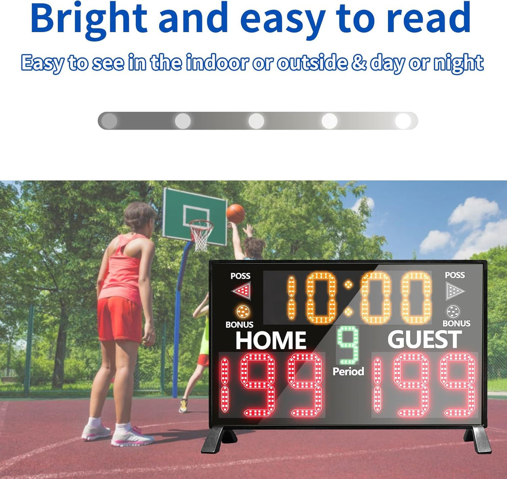 Bigger LED Digital Scoreboard, Portable Basketball Scoreboard with Timer Clock, Electronic Scoreboard with Remote