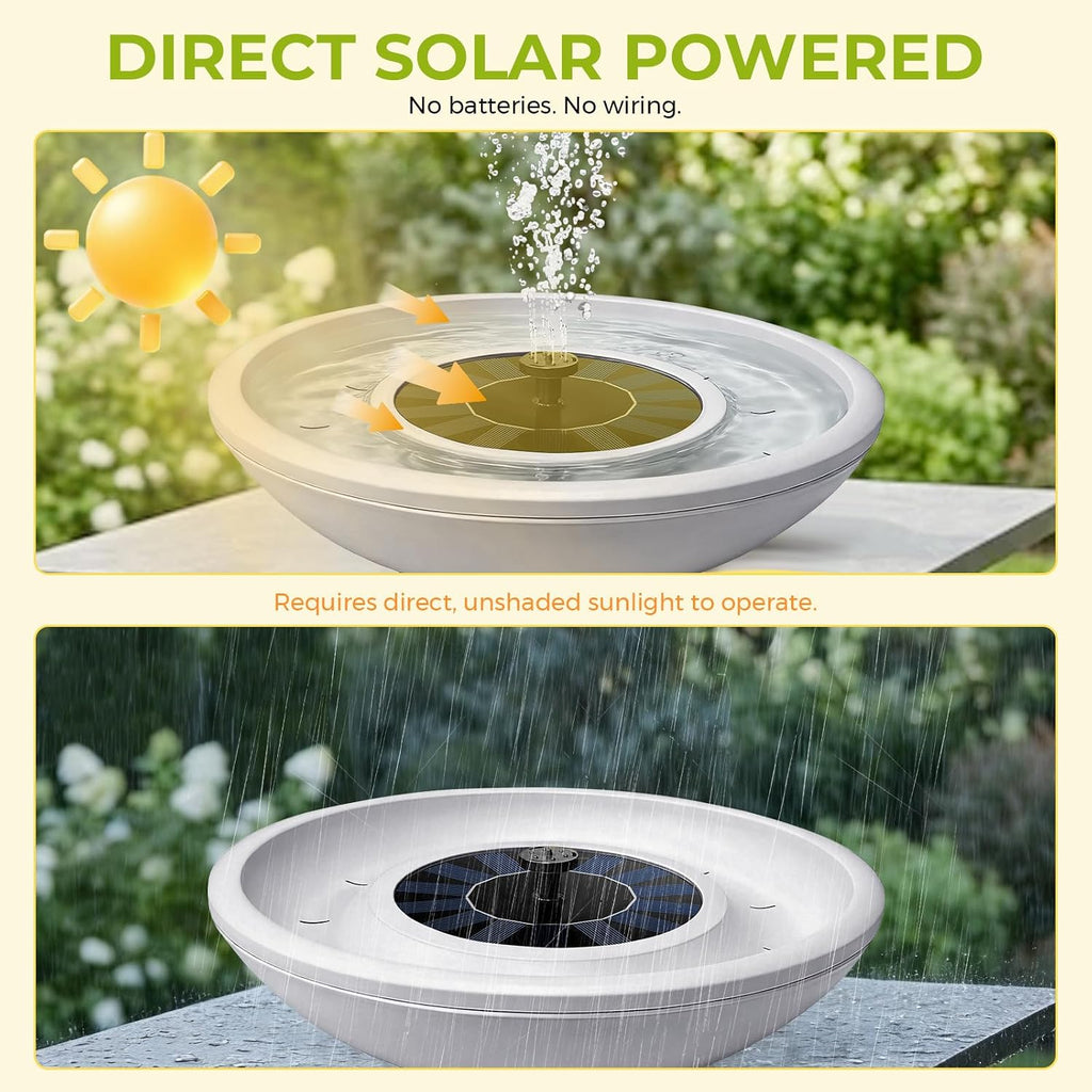 Solar Bird Bath Fountain, 12.5" Gray Bowl with 6 Nozzles for Outdoors