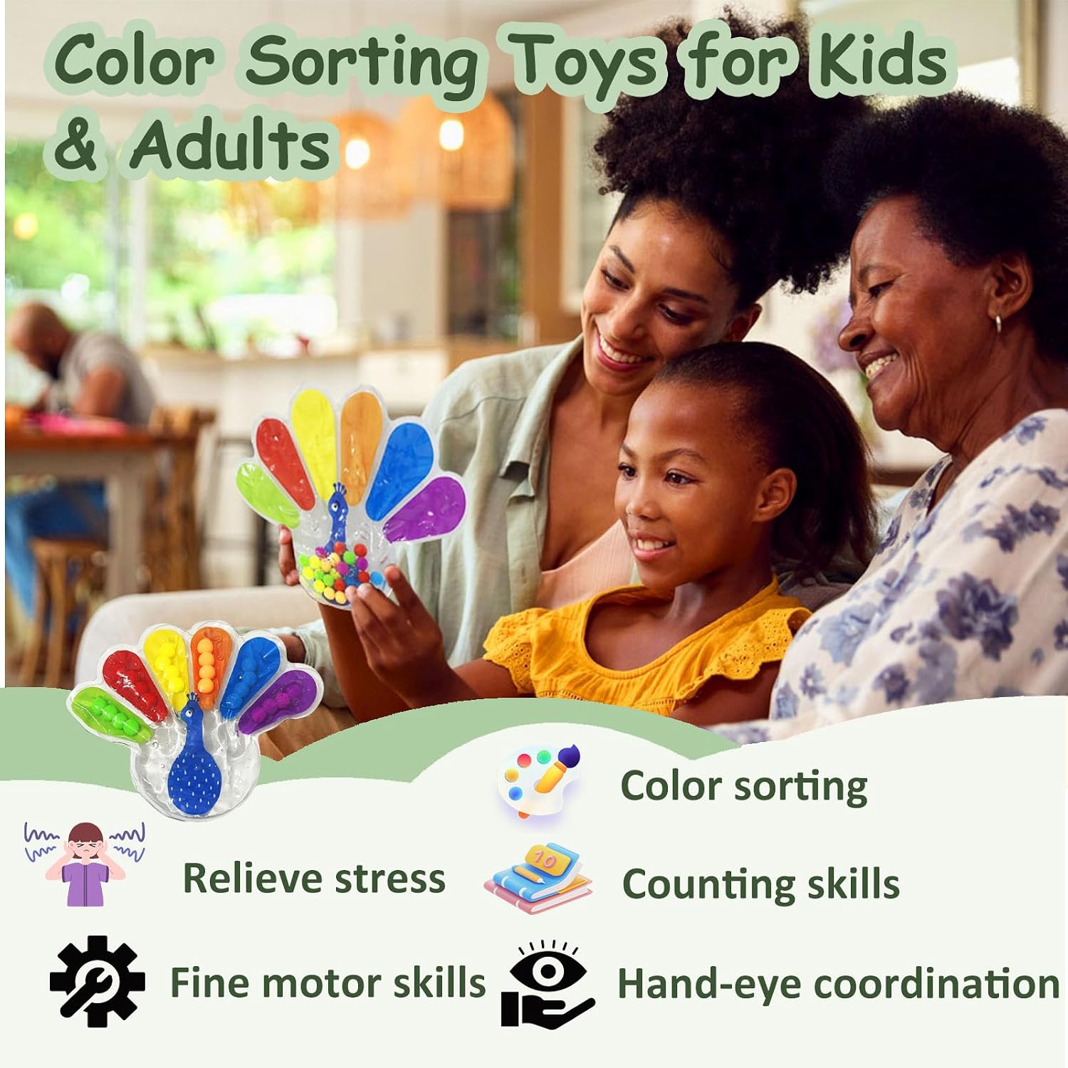 Color Sorting Sensory Toys, Fine Motor Skills Toys for Toddlers, Montessori Toys Preschool Learning Activitie