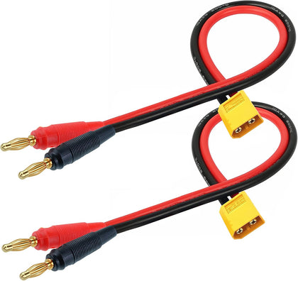 XT30 Connector Adapter Plug, XT30 Male Plug to 4mm Banana Male Connector with 16AWG 30CM(11.8 inch) Cable for RC Lipo Battery Charge FPV Drone (2 Pack XT30)