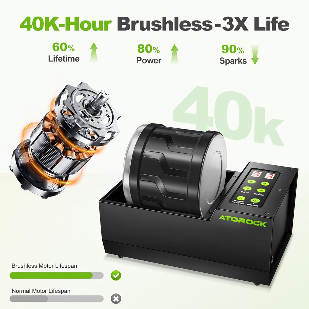 A1 Professional Rock Tumbler Kit, 4LB Extra-Large Barrel with Cutting-Edge Brushless Motor, Adjustable Speed & Timer