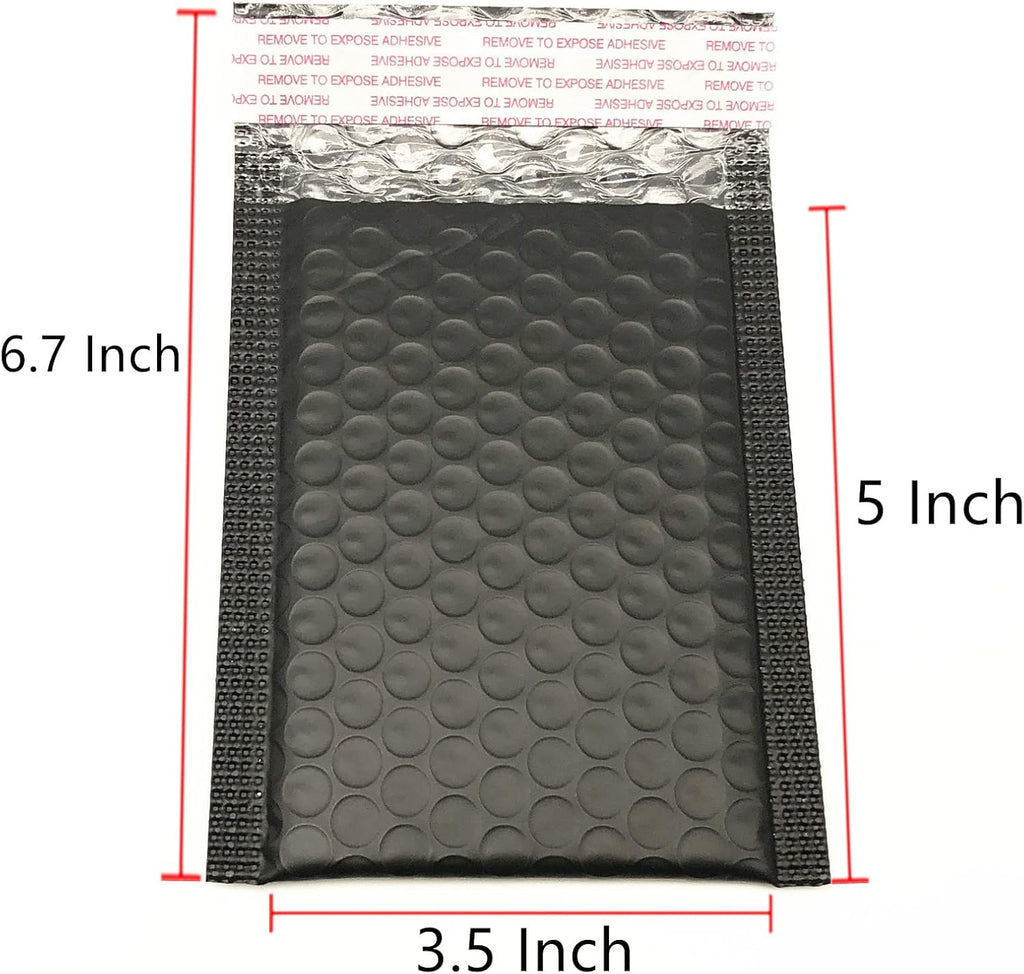 3.5x5 Inch Black Poly Bubble Mailers Self-Sealing Shipping Bags 100 Pack