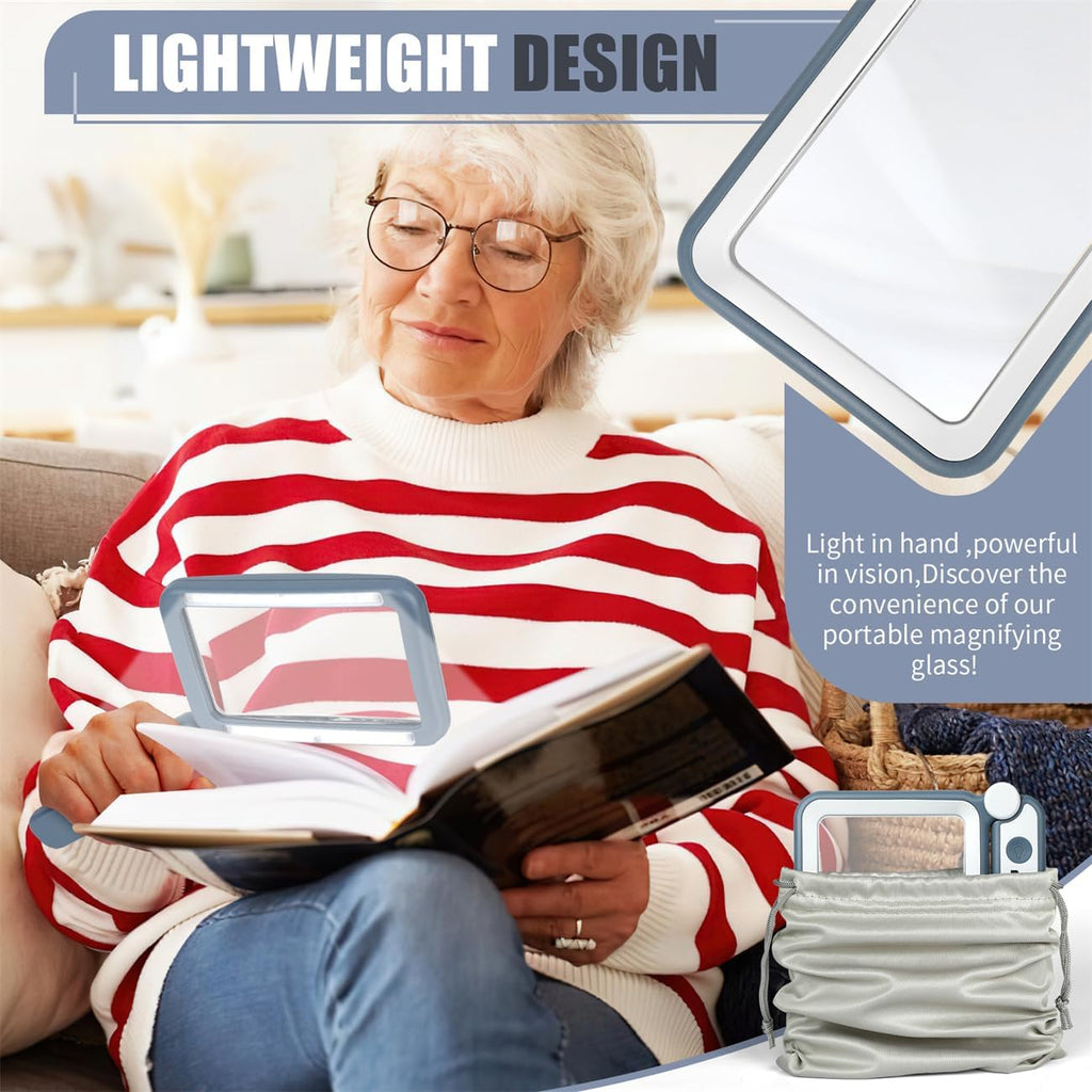 Magnifying Glass for Reading, Rechargeable 5X Large Page Magnifier with Light, Folding Handheld Dimmable Rectangle