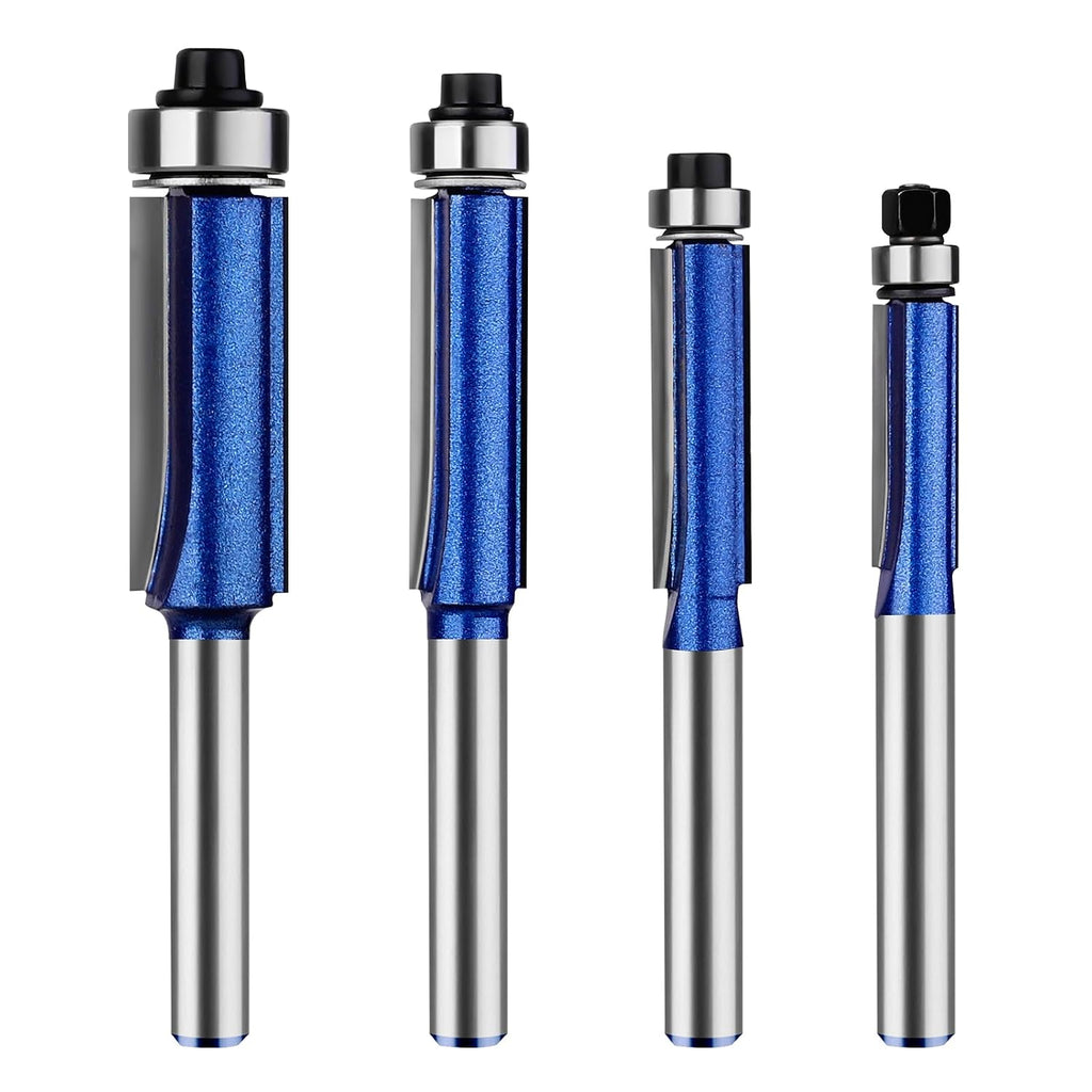 Straight Flush Trim Router Bits 1/4 Inch Shank, Top Bearing Flush Trim Router Bit Set, Cutting Height Respectively