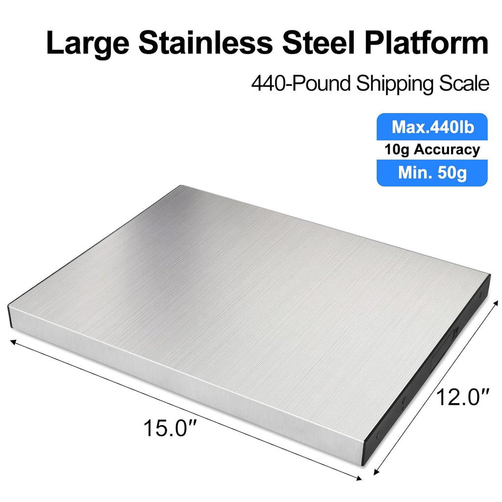 440lb Heavy Duty Digital Shipping Scale, 10g Wireless LCD | Stainless Steel Platform, Large Backlit LCD, Hold/Tare