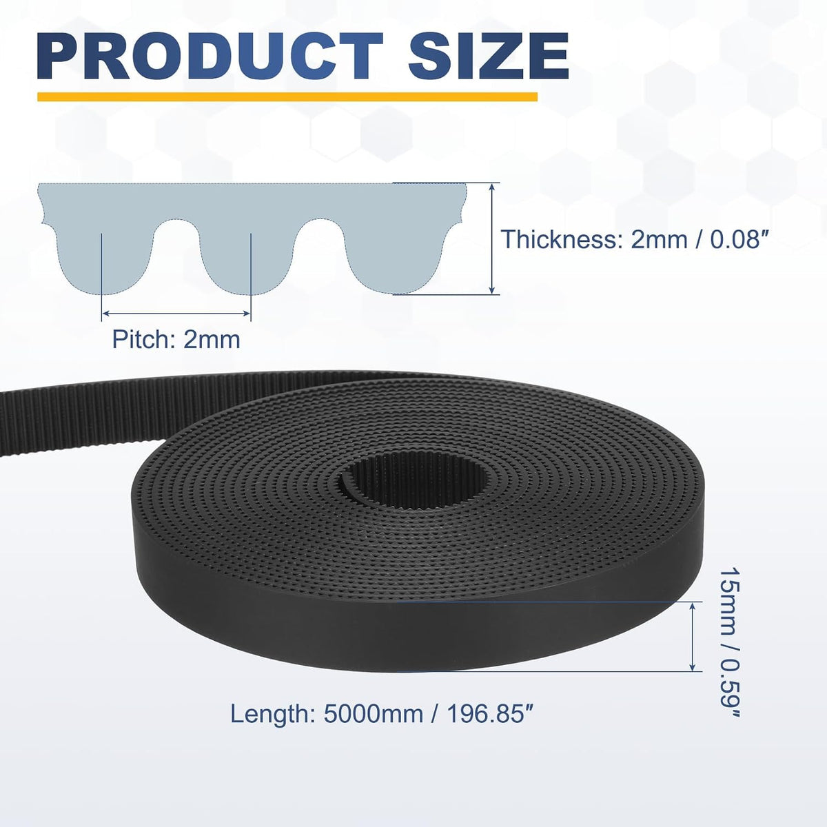Polyurethane PU Steel Cord 2GT Timing Belt 15mm x 5m(16.4ft)