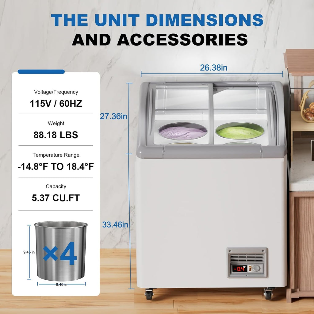 Commercial Ice Cream Freezer, 5.5 Cu.Ft Ice Cream Dipping Cabinet