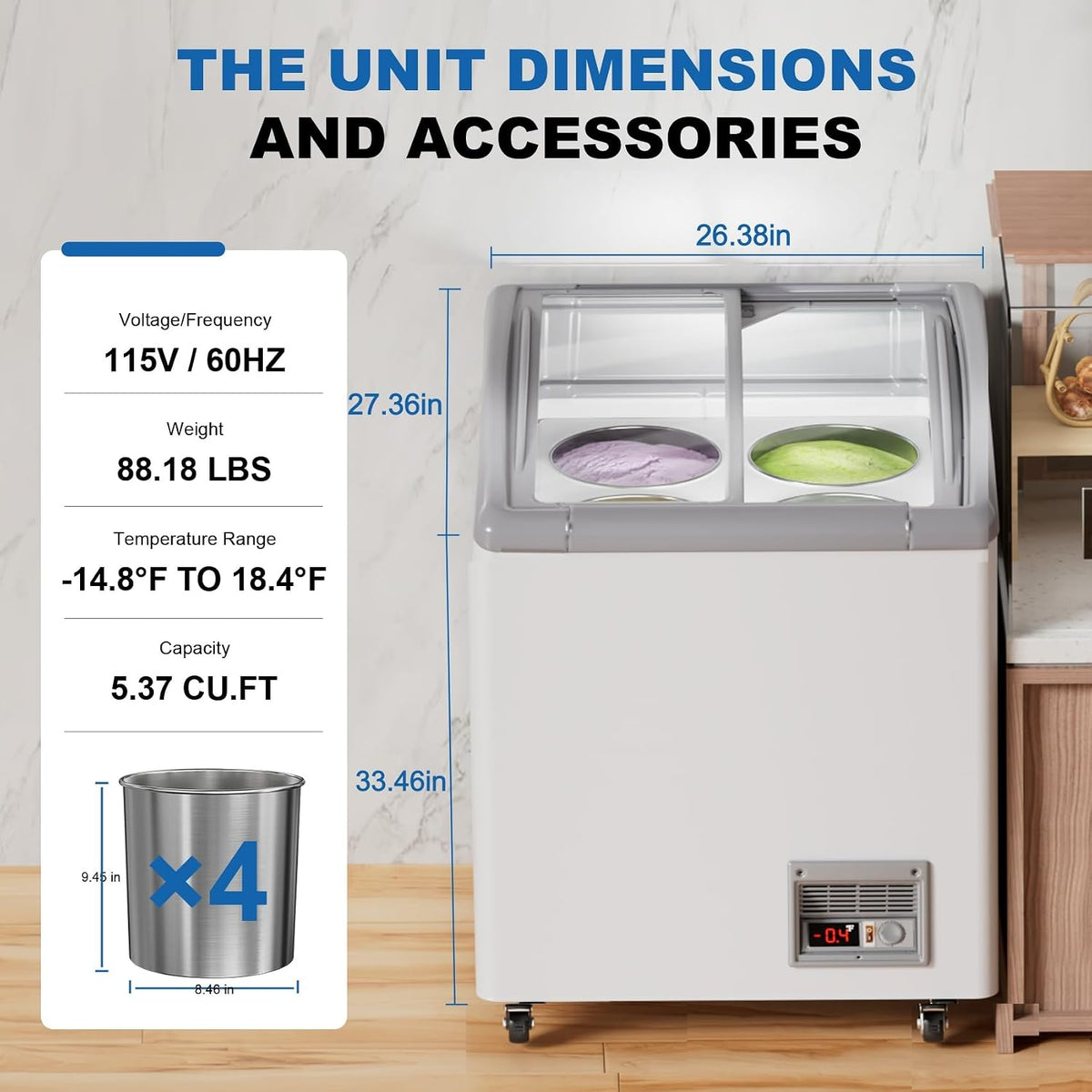 Commercial Ice Cream Freezer, 5.5 Cu.Ft Ice Cream Dipping Cabinet