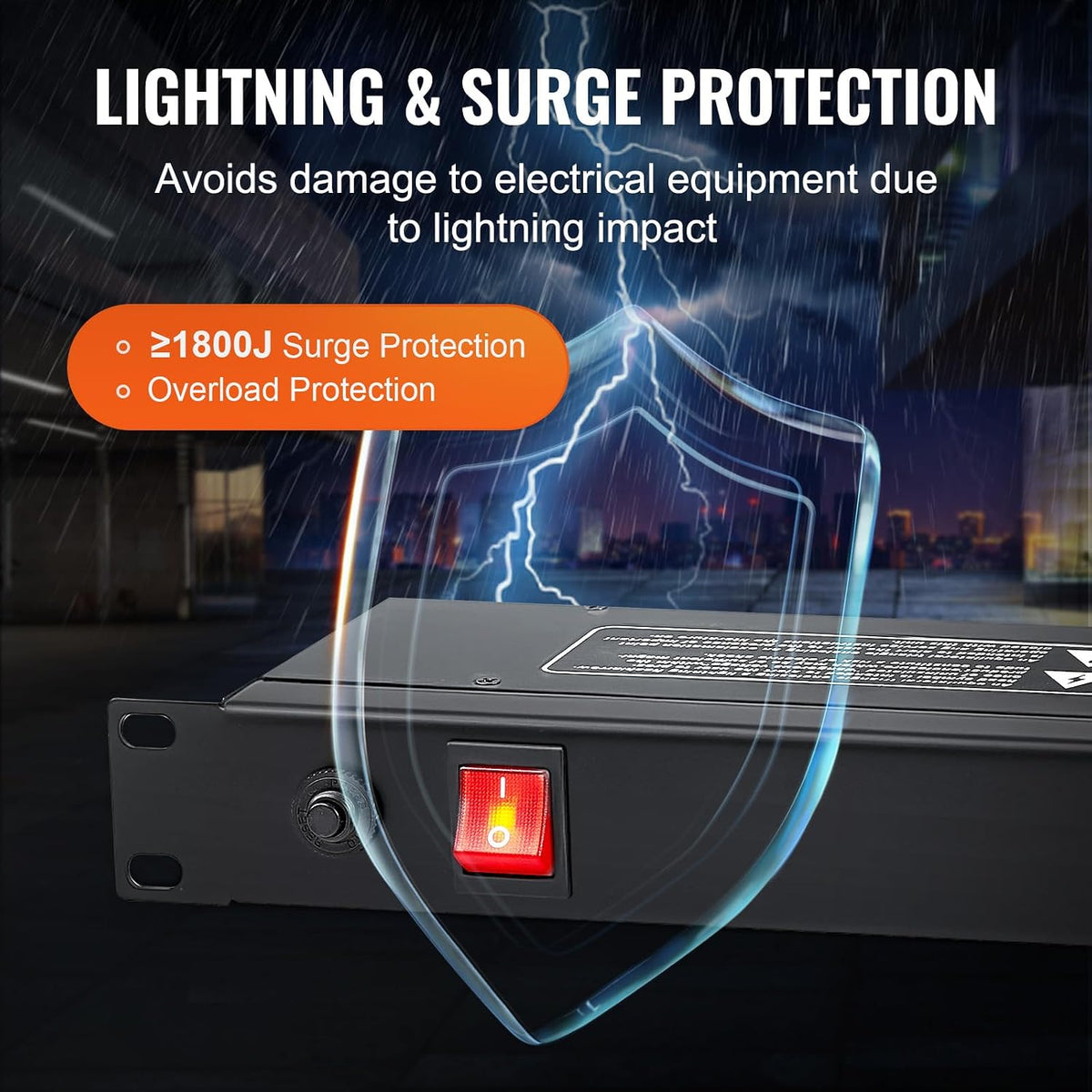 8 Outlet Horizontal 1U Rack Mount PDU Power Strip for Network Server Racks, Surge Protection & Overload Protection