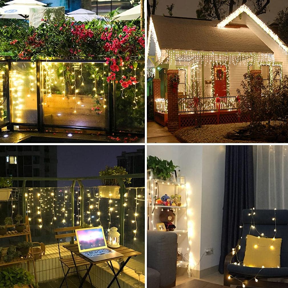 LED Ceiling Icicle Lights, 13FT 96 LEDs 8 Modes Twinkle Christmas Hanging Fairy String Curtain Lights for Parties