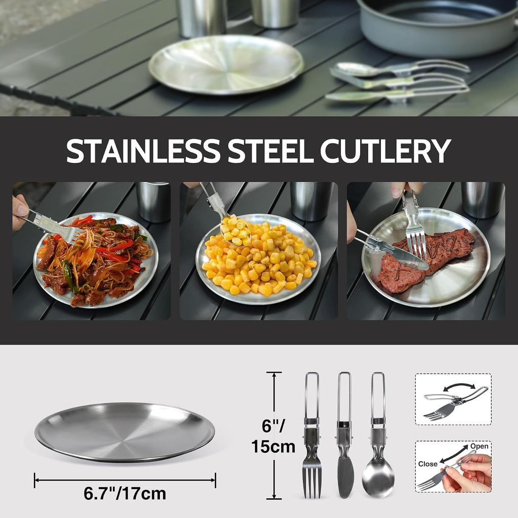 6/10/11/12/14/15/19 PCS Camping Cookware Mess Kit Camping Gear Campfire Utensils Lightweight Stackable Pot Pan Bowls