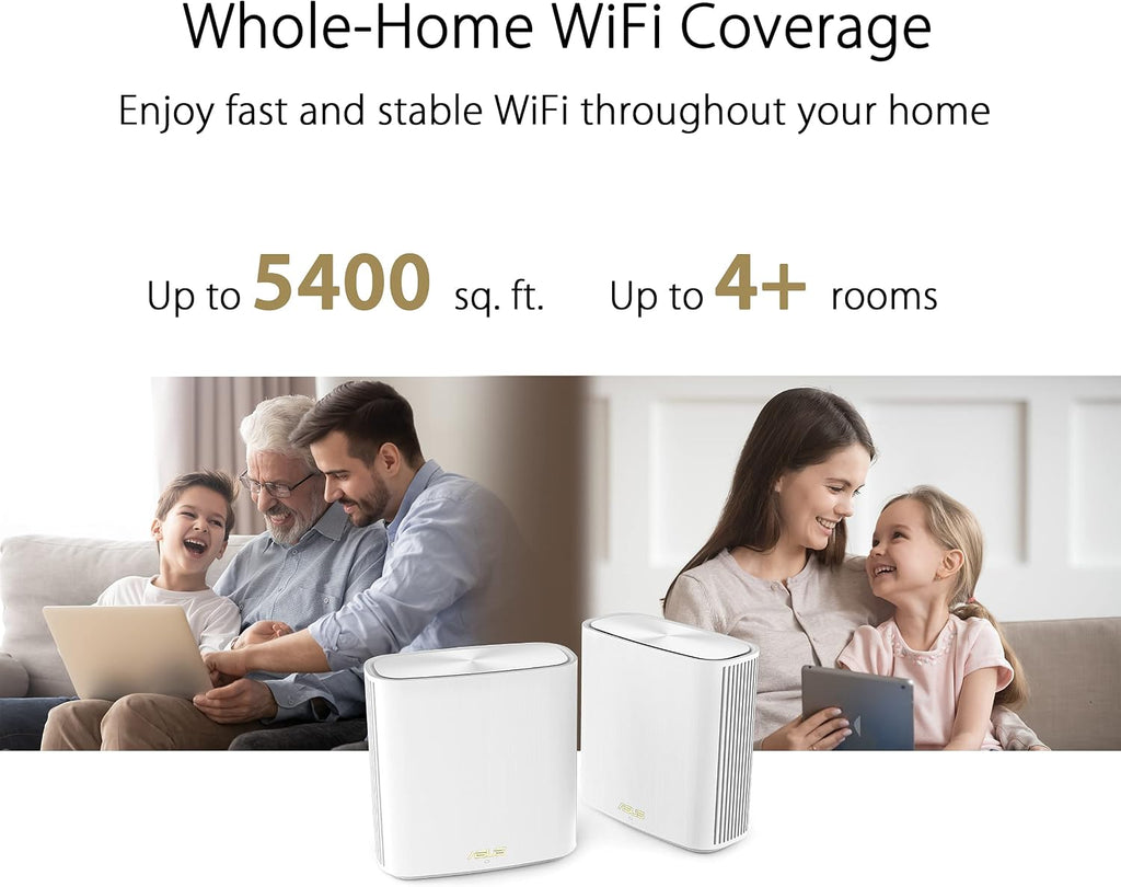 ZenWiFi Whole-Home Dual-Band Mesh WiFi 6 System XD6 White - 2 Pack, Coverage up to 5,400 sq.ft & 4+ Rooms, 5400Mbps
