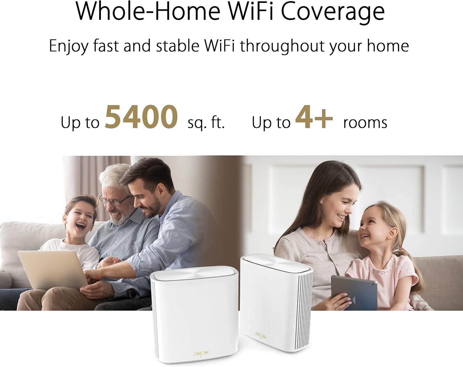 ZenWiFi Whole-Home Dual-Band Mesh WiFi 6 System XD6 White - 2 Pack, Coverage up to 5,400 sq.ft & 4+ Rooms, 5400Mbps