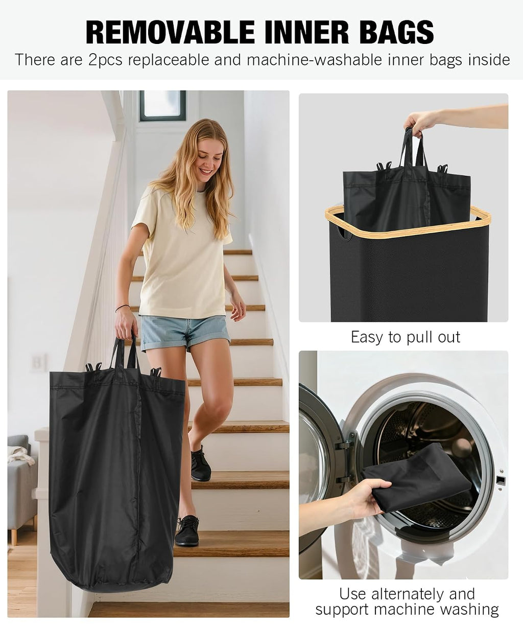 26 Gallon Recycling Bins for Kitchen with lid, Black | with 2 Pack Removeable and Reusable Inner Bag, Oxford Fabric