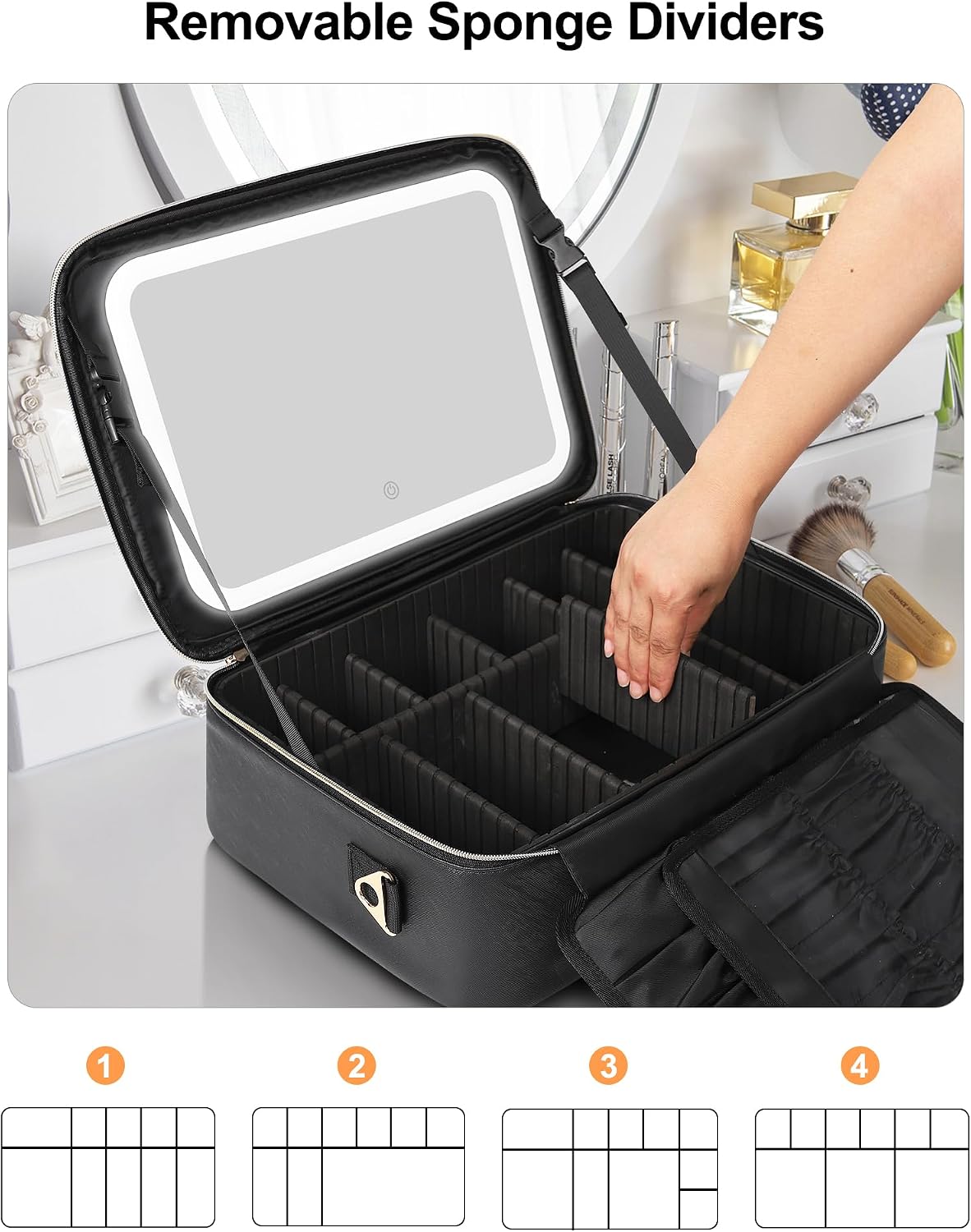Large Makeup Case With LED Mirror, 16.2" Cosmetic Vanity Case with 3 Lignting Modes and Adjustable Brigntness