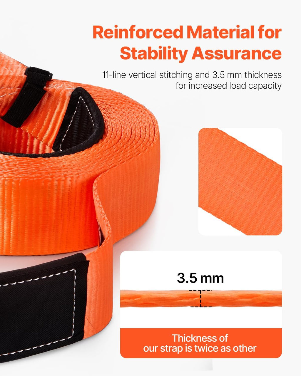 Heavy Duty Tow Strap Recovery Kit 3 in x 30 ft (MBS-36,000 lbs) Tree Saver Winch Strap, Triple Reinforced Loop &