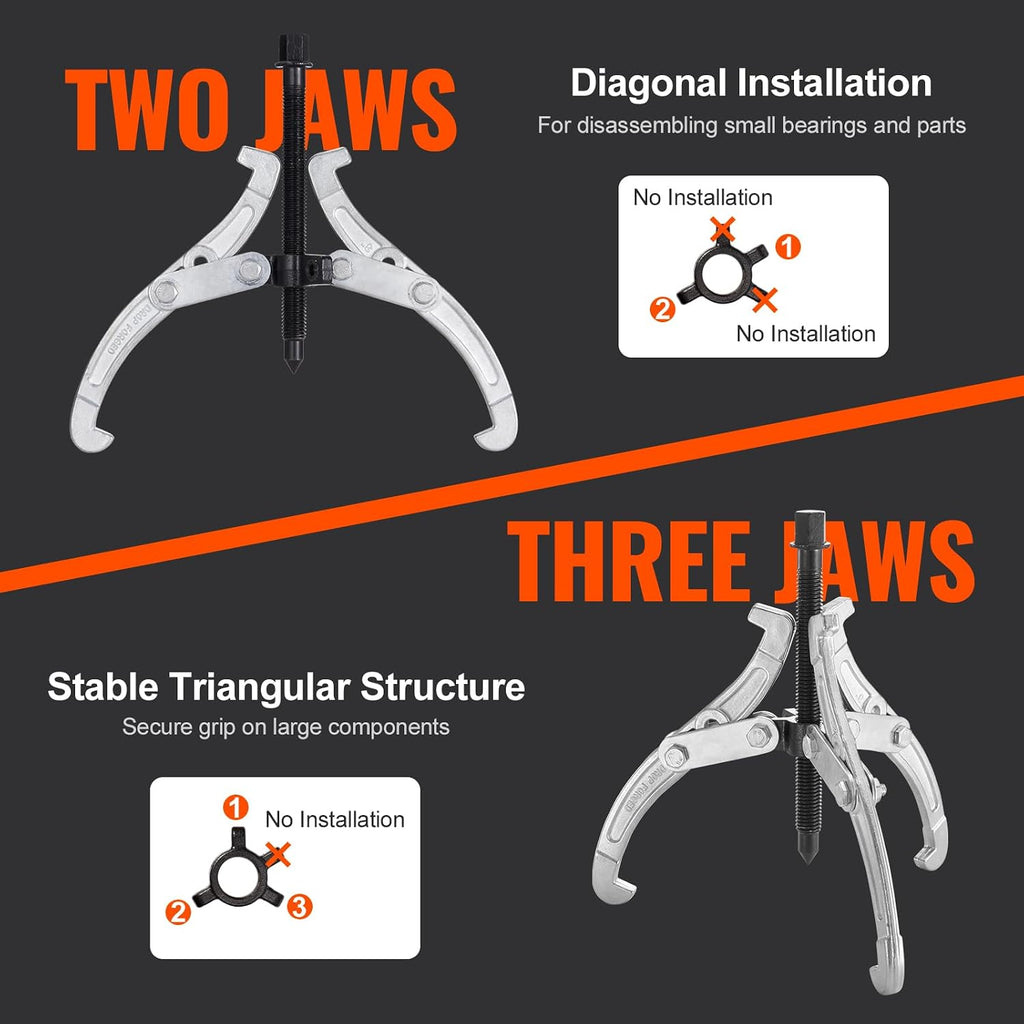Gear Puller Set, 3" 4" 6" 8" Puller Kit, 3 Jaw Gear Bearing Flywheel Pulley Removal Tool, 2 or 3 Reversible Jaws