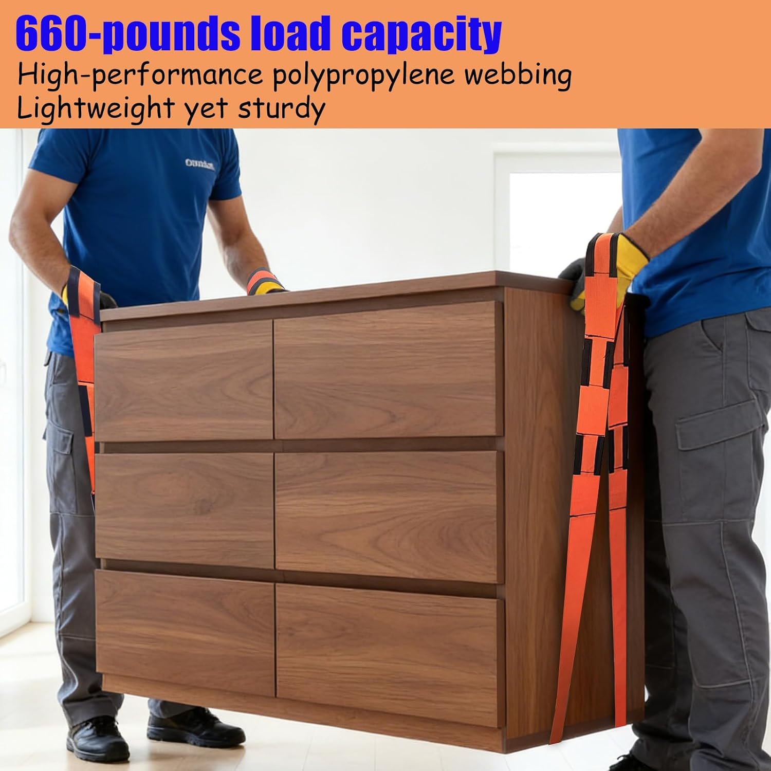 2-Pack Heavy Duty Furniture Moving Straps, 660LBS Adjustable PP Lifting Bands, Ergonomic Portable Carrying Belts for