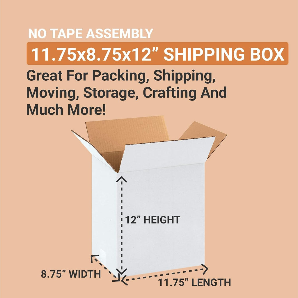 White Shipping Boxes 11.25"L x 8.75"W x 12"H (25 Pack) Small Medium Mailing Box for Small Business Packaging