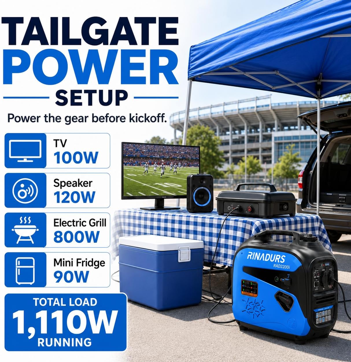 2200W Portable Inverter Generator, Fuel Efficient Gas Powered Generator with CO Sensor, Parallel Ready, Lightweight